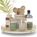 Oroyutor 10-Inch White Wooden Lazy Susan Spice Organizer with Gold Rail by Oroyutor