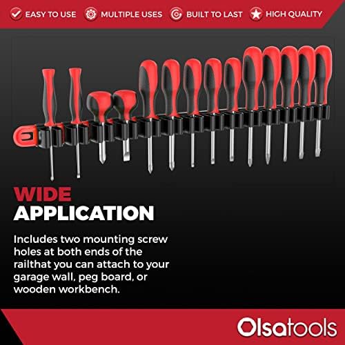 Olsa Tools Premium Wall-Mount Screwdriver Organizer - Red Nylon with Black Clips - Holds 14 Screwdrivers - Part: 1030 - Image 6