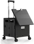 Foldable Utility Cart with Stair Climbing Wheels, Collapsible Rolling Crate with Telescoping Handle, Folding Shopping Trolley Handcart Grocery Book File Tool Teacher Storage Basket (Black, 4 Wheels) by Gorocking