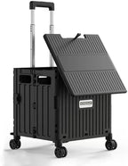 Foldable Utility Cart with Stair Climbing Wheels, Collapsible Rolling Crate with Telescoping Handle, Folding Shopping Trolley Handcart Grocery Book File Tool Teacher Storage Basket (Black, 4 Wheels) by Gorocking