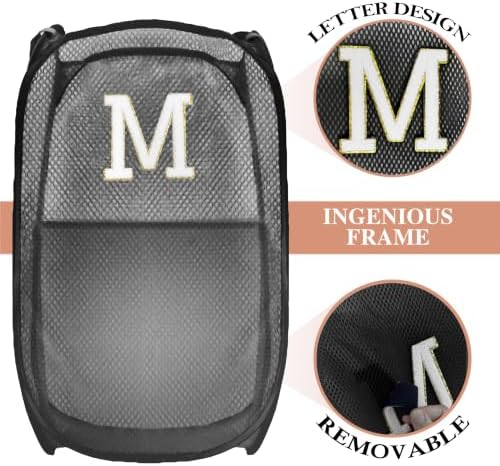Collapsible Pop Up Laundry Hamper, Extra Large with Removable Initial Letter M, Mesh Foldable Laundry Basket, 28" x 16" x 16" (Black) - Image 3