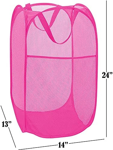 Deluxe Strong Mesh Pop up Laundry Hamper Basket with Side Pocket for Laundry Room, Bathroom, Kids Room, College Dorm or Travel Blush - Image 2