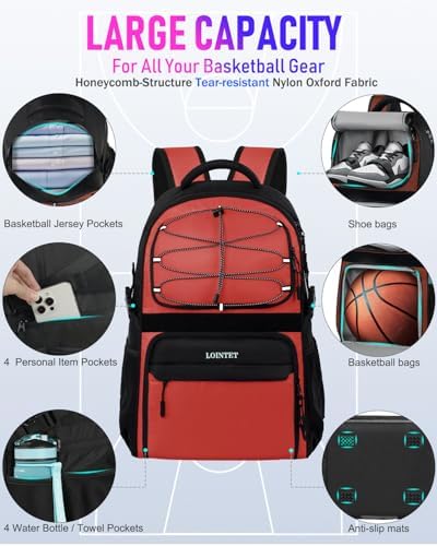 LOINTET Basketball Bag Backpack with Ball Holder Shoes Compartment, Large Basketball Accessories Sports Bag - Image 4