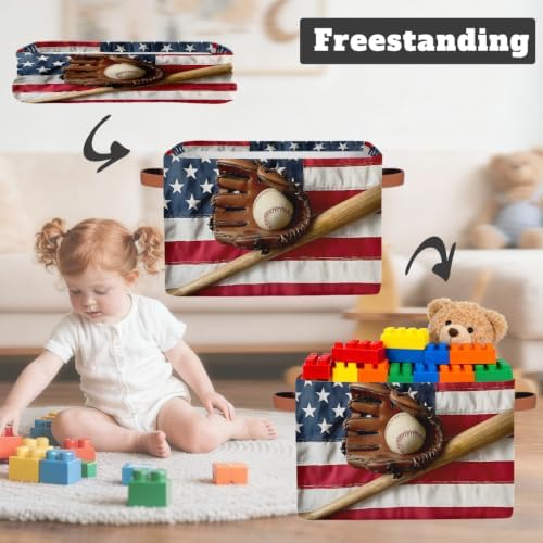Baseball Storage Basket Toy Storage Bins Collapsible Cube Organizer - Image 3