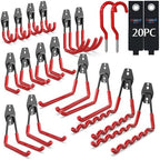 3-H Heavy Duty Garage Wall Hooks 20 Pack, Anti-Slip PVC Coating Wall Mount Garage Storage Utility Hooks, Heavy Load Organizer for Ladders, Yard Tools, Shovel, Weed Eater, Hoses & Bulk Items,Red by 3-H