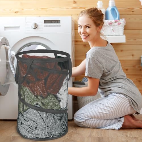 BATTOO Collapsible Laundry Baskets, Foldable Mesh Pop Up Hamper, Portable Laundry Basket Hamper with Handles for Laundry, Bathroom, Kids Room, College Dorm, Travel, Storage Organizer Grey - Image 6