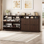Hidden Shoe Storage Cabinet with 4 Flip Drawers & Open Storage - Image 6