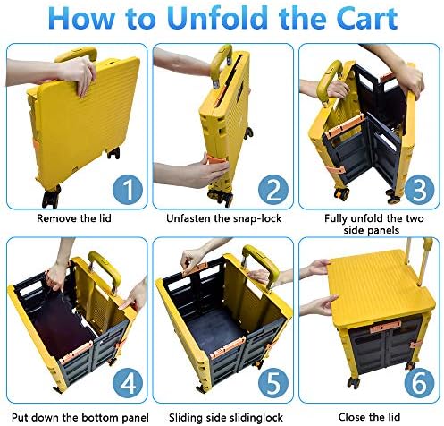FELICON SELORSS Foldable Utility Cart Folding Portable Rolling Crate-Yellow - Image 4