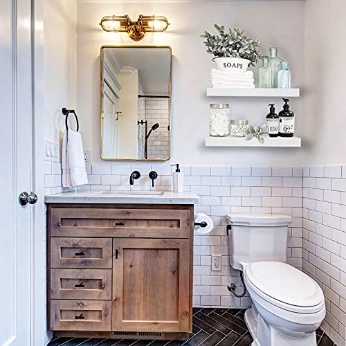 QEEIG Bathroom Floating Shelves for Wall - 15.7" Wall Mounted Shelf Over Toilet Farmhouse Home Decor Display Bookshelf Small 15.7 x 6.7 inch Set of 2, White (008-40W) - Image 2