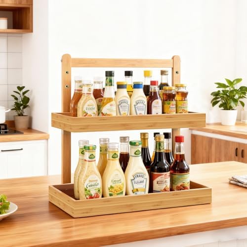 Bamboo Undersink Organizer Storage - 2-Tier Cabinet Shelf with Adjustable Levels, Under Sink Storage Slide Out for Cabinet Pantry Kitchen Bathroom (Natural, 2 Packs) - Image 5