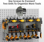 CCCEI Modular Power Tool Organizer Wall Mount Charging Station, Grey 6 Drills Holder with 8 Plug Power Strip 10FT, Garage Drill Battery Heavy Duty Metal Shelf, Utility Rack with Hooks, Side Storage. - Image 7