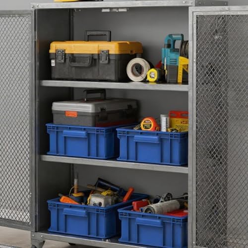 Heavy Duty Storage Bins, 1-Pack Stackable Tool Storage Box for Hardware, Screws, Nuts and Bolts, Space-Saving Straight Wall Container for Garage, Workshop & Factory, 13.5"L × 10.3"W× 5.1"H, Blue - Image 6