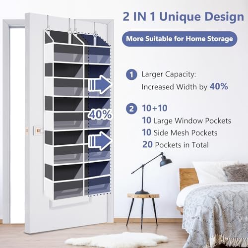 UVIAHOMI Heavy Duty Over The Door Organizer 5 Tiers, Extra Large Behind Door Storage of 10 Front & 10 Mesh Pockets, 80lb Weight Capacity, Hanging Doors Storage for Closet Bedroom Nursery, Dark Gray - Image 3