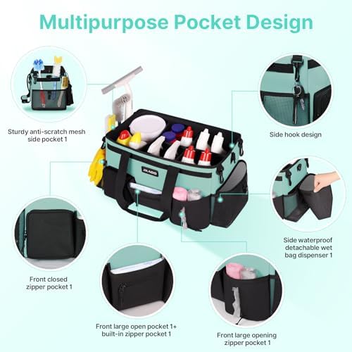 JKAOO Large Wearable Cleaning Caddy Bag with Handles, Blue Green - Image 3