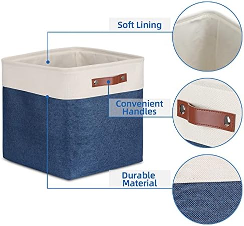 Temary Blue Storage Baskets for Shelves 13 Inch Cube Storage Bins 4Pack Fabric Cubes Basket with Handles for Organizing Shelf Baskets for Home Office Closet (White&Blue) - Image 3