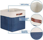 Temary Blue Storage Baskets for Shelves 13 Inch Cube Storage Bins 4Pack Fabric Cubes Basket with Handles for Organizing Shelf Baskets for Home Office Closet (White&Blue) - Image 3