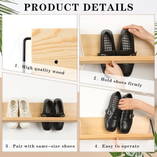 Mifoci 2 Pcs Wall Mounted Shoe Rack Storage Wooden, 39.37'' Long - Image 3