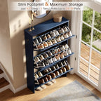 Nicetree Farmhouse Blue Shoe Cabinet – Ultra Slim 3-Drawer Flip Organizer with Shaker Barn Door Accent, 3-Tier Adjustable Shelves, and Sturdy Freestanding Frame – Space Saving - Image 4