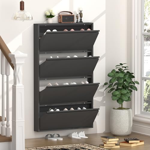 GREATMEET Slim Wall Mounted Metal Storage Cabinet with 4 Flip Drawers - Image 3