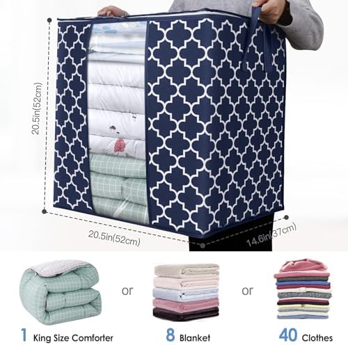 Storage Bags 2 Pack 100L Clothes Organization and Storage Containers | Large Blanket for Comforters,Bedding, Foldable Organizer with Reinforced Handle, Clear Window, Sturdy Zippers, Blue - Image 2
