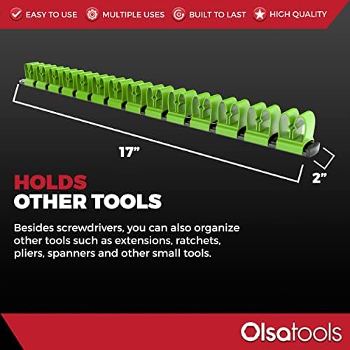 Olsa Tools Premium Wall-Mount Screwdriver Organizer - Black Nylon with Neon Green Clips - Holds 14 Screwdrivers - Part: 1031 - Image 4