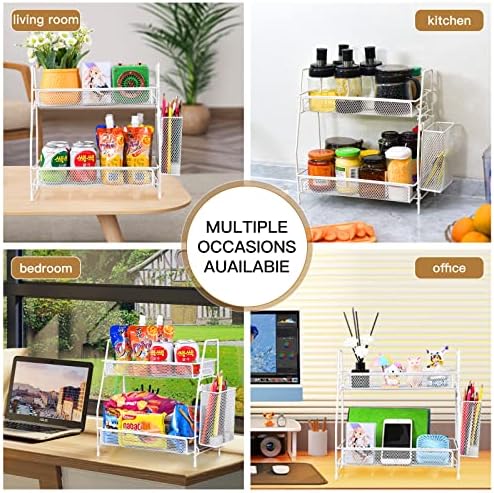 Bathroom Countertop Organizer with Basket, 2-Tier Bathroom Tray for Countertop Storage Shelf, Vanity Organizer and Storage Kitchen Counter Organizers Spice Rack(White) - Image 5