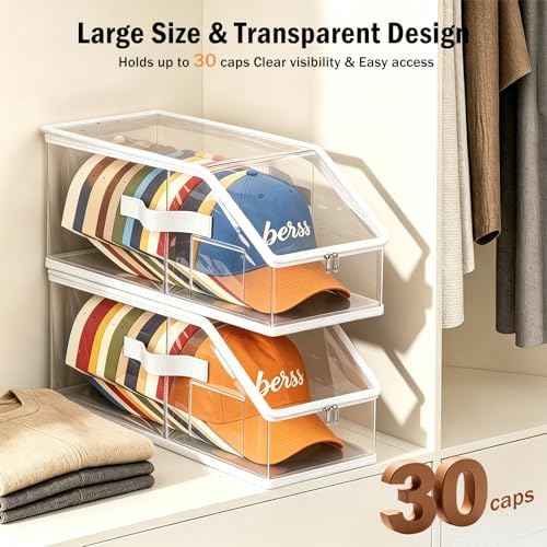 2 Pack Foldable Clear Baseball Cap Storage, Stackable Hat Organizer - Image 3