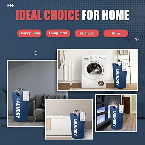 Caroeas 100L Laundry Basket,Large Laundry Hamper, Laundry Bag with Padded Handles, Clothes Hamper Stands Up Well, Collapsible Free Standing Easy Storage Washing Bin (Navy Blue,100L) - Image 5