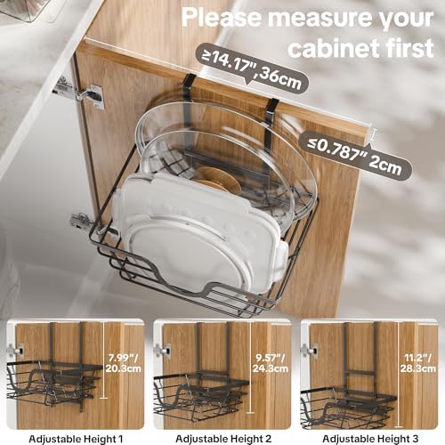 TIDIIABODE Pot Lid Organizer, Adjustable Kitchen Pot Lid Holder Inside Cabinet, Kitchen Cabinet Organizer Hanging for Food Storage Container, Pot, Pan Lid & Bakeware, Black - Image 2