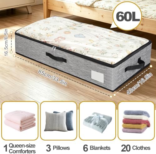 2 Pack Under Bed Storage Containers with Handles & Label Holder - Image 2