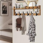 Coat Rack Wall Mount with Shelf, 27.5" Entryway Wall Hanging Shelf, Coat and Key Hanger with 10 Dual Hooks, Mail Organizer and Key Holder Hat Rack for Wall, Wood Coat Hooks with Storage - Image 7