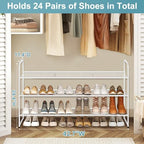 AOODA Long 3 Tier Metal Shoe Rack for Closet Wide Stackable Shoe Storage Organizer for Entryway, Bedroom, Floor, 24-Pairs Men Sneakers Boot Shelf with Wire Grid, White - Image 3