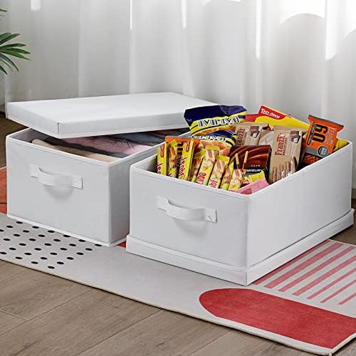 HOONEX Storage Bins with Lids for Organizing, Pack of 2, Storage Boxes with 2 Carrying Handles and Sturdy Heavy Cardboard, 16.5" L x 11.8" W x 7.5" H for Shoes, Books, Clothes, Nursery, White - Image 3
