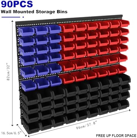 90PCS Heavy-Duty Wall Mounted Storage Bins - Plastic Adjustable Compartment Organizer for Nuts, Bolts, Screws & DIY Tools | Garage, Workshop Wall Rack - Image 2