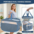 100L Collapsible Laundry Baskets, Foldable Dual Handles Laundry Hamper Blue - Image 5