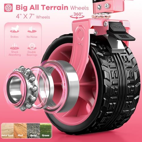 Originsure 220L Collapsible Beach Wagon Cart with Big Wheels, 460lbs, Pink - Image 6