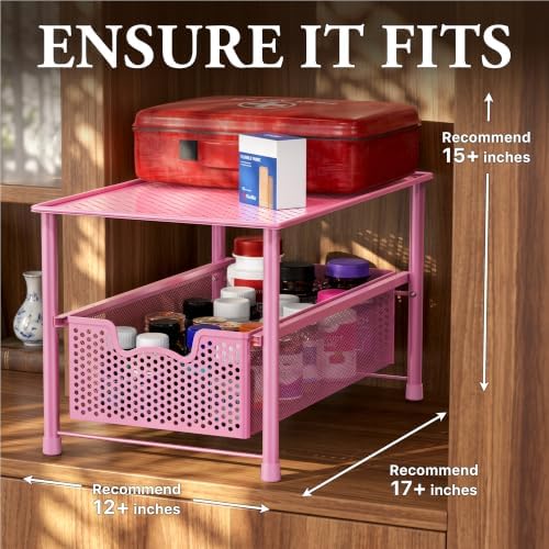 Simple Houseware Stackable Under Sink Sliding Basket Drawer, Pink - Image 3