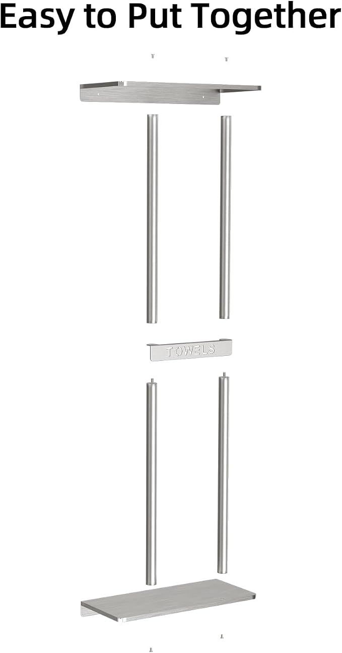 STWWO Bathroom Towel Storage for Bathroom, Wall Towel Rack for Rolled Towels, 30 inch Towel Holder Wall Mounted with Metal Shelf Can Holds 6 Large Towels, Brushed Nickel - Image 5