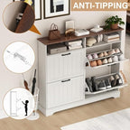 Hidden Shoe Storage Cabinet with 4 Flip Drawers & Open Storage - Image 5
