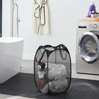 TECHMILLY Collapsible Mesh Pop Up Laundry Hamper with Sturdy Handles and Side Pocket - Portable Foldable Clothes Baskets for Dorm, Bathroom & Travel Storage (Black, 3 Packs) - Image 6