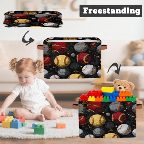 Baseball Storage Basket Toy Storage Bins Collapsible Cube Organizer - Image 3