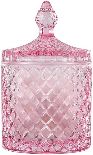 rejomiik Qtip Holder Apothecary Jars with Lid, Thick Glass, Pink by rejomiik