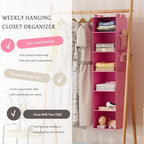 Hanging Closet Organizer and Storage with Bamboo Support, 6-Shelf Closet Hanging Storage Shelves, Closet Organizers Easy Mount Foldable for Bedroom (Pink) - Image 4