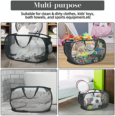 4 Pack Foldable Laundry Basket Hamper, Collapsible Laundry Baskets with Pocket, Mesh Pop Up Laundry Hamper, Clothes Hamper with Reinforced Handles for Laundry, Bathroom, Kids Room, Dorm or Travel - Image 5