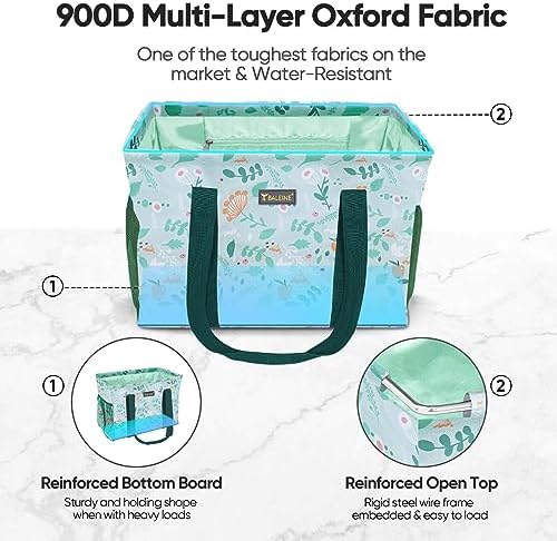 BALEINE Extra Large Utility Tote Bag with Reinforced Wire Frame, Reusable Grocery Bag for Shopping, Picnic (Spring Stroll, 16.5''x14''x10'') - Image 3
