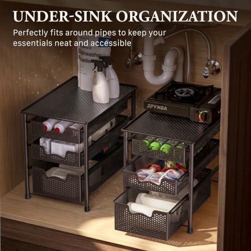 Simple Houseware Stackable 3 Tier Sliding Basket Organizer Drawer, Bronze - Image 6
