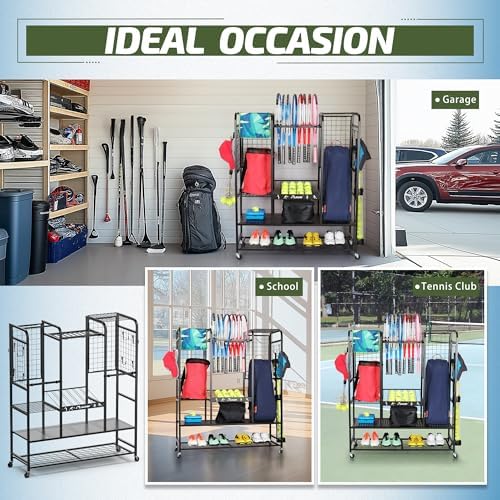 PLKOW Tennis Bag Organizer Tennis Racket Storage Rack, Tennis Equipment Holder for Bags, Balls, Racquet & Accessories, Versatile Gear Organizer for Garage, Club, or School - Image 4