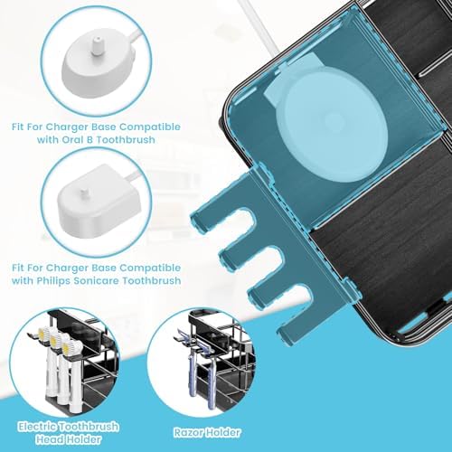 Toothbrush Holders Instant-Drying Organizer - Bathroom Countertop/Wall Mounted Electric Toothbrush Holder - Toothbrush Head Toothpaste Holder Bathroom Counter Organizers Storage Black - Image 4