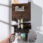 eBun Narrow Wood Mail Holder with 6 Key Hooks by eBun