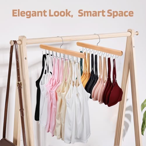 NECAMOCU 2 Pack Bra Hanger for Closet Organizer, Premium Tank Top Hangers | Wooden Bra Holder with 36 Foldable Hooks, 360° Rotating Design, Space Saving Storage for Tank Tops, Bras, Belts, and More - Image 2